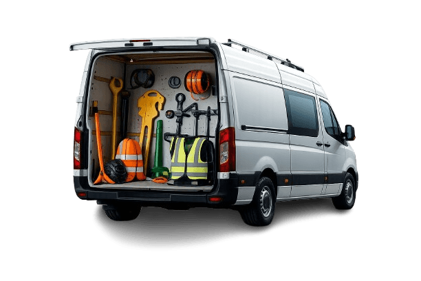 Valueware delivery van loaded with hardware tools and safety gear
